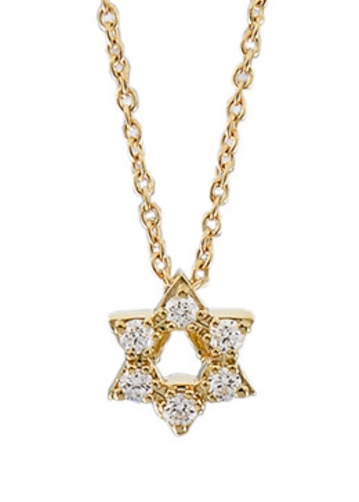 18K Yellow Gold Star of David Diamond Small Pendant Image